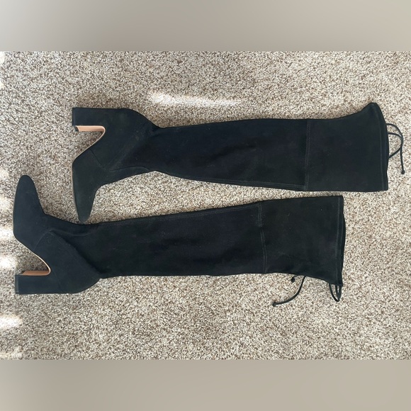 STUART WEITZMAN Black Suede OTK Over The Knee Kirstie Boots 90 Leather 4.5 34.5 - Picture 4 of 6